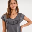 T-shirt d&eacute;lav&eacute; en coton gris fonc&eacute; femme