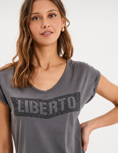 T-shirt d&eacute;lav&eacute; en coton gris fonc&eacute; femme