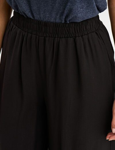 Pantalon large fluide taille élastiquée noir femme