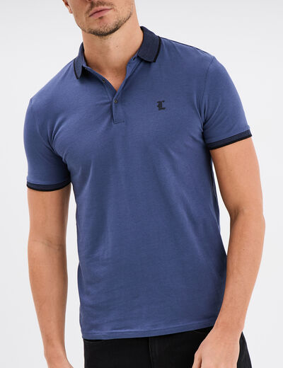 Polo coton ajusté manches courtes bleu foncé homme