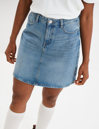 Jupe courte trapèze en jean coton denim double stone femme