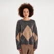Pull col rond oversize en maille laine gris moyen femme