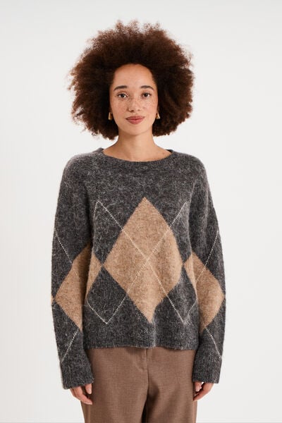 Pull col rond oversize en maille laine gris moyen femme