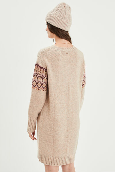 Robe pull droite courte col rond Creeks beige femme