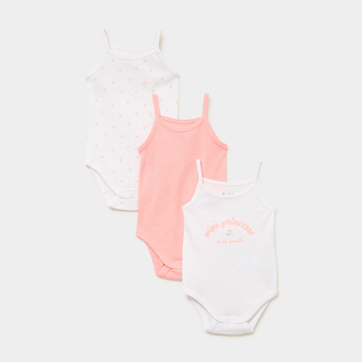 Lot 3 bodies coton bretelles fines rose clair b&eacute;b&eacute;