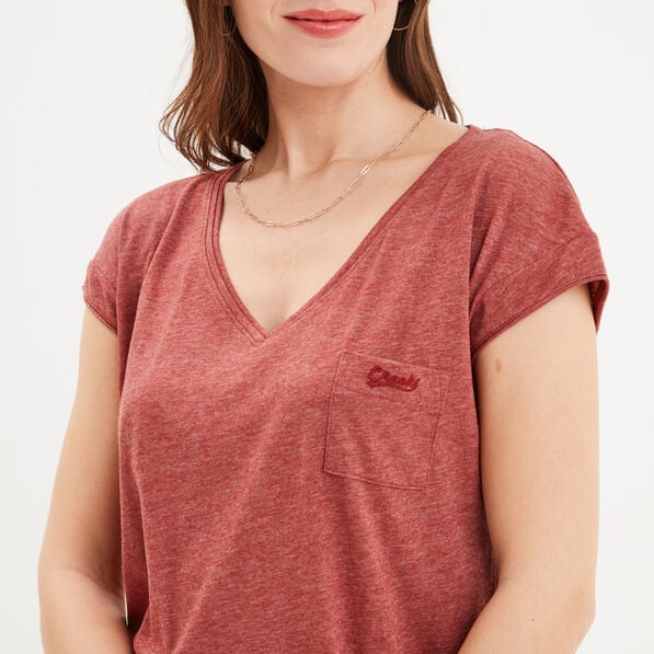 t shirt col v poche poitrine creeks rouge fonce femme T-shirt col v poche poitrine Creeks rouge foncé femme