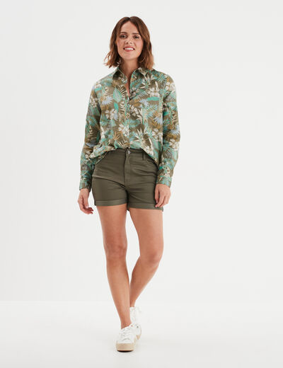 Chemise manches longues vert kaki femme