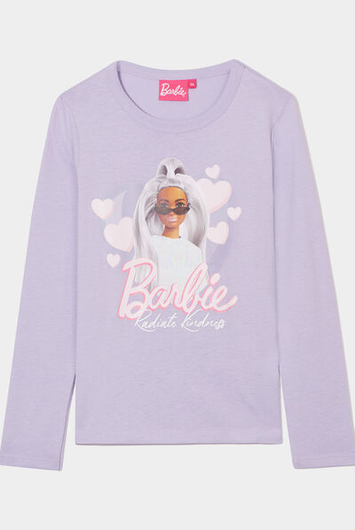 T-shirt col rond manches longues Barbie parme fille