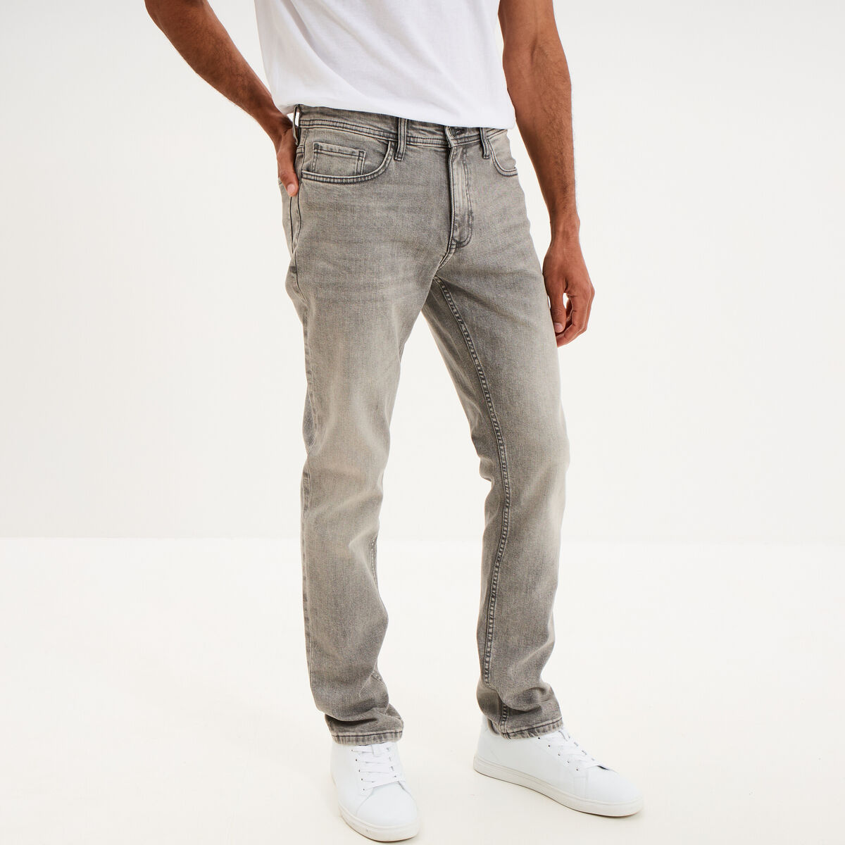 Jeans denim straight 5 poches denim gris homme