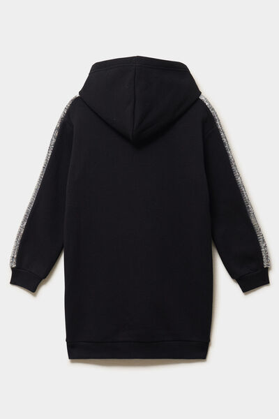 Robe sweat relax capuche sequins Stitch noir fille