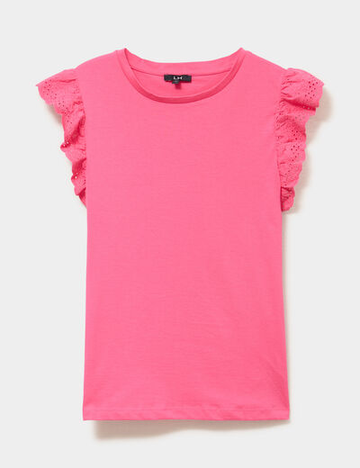 D&eacute;bardeur volants broderie anglaise rose fushia femme