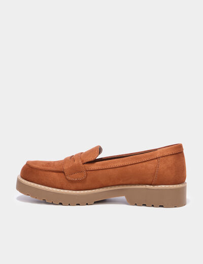 Mocassins su&eacute;dine semelles crant&eacute;es marron femme
