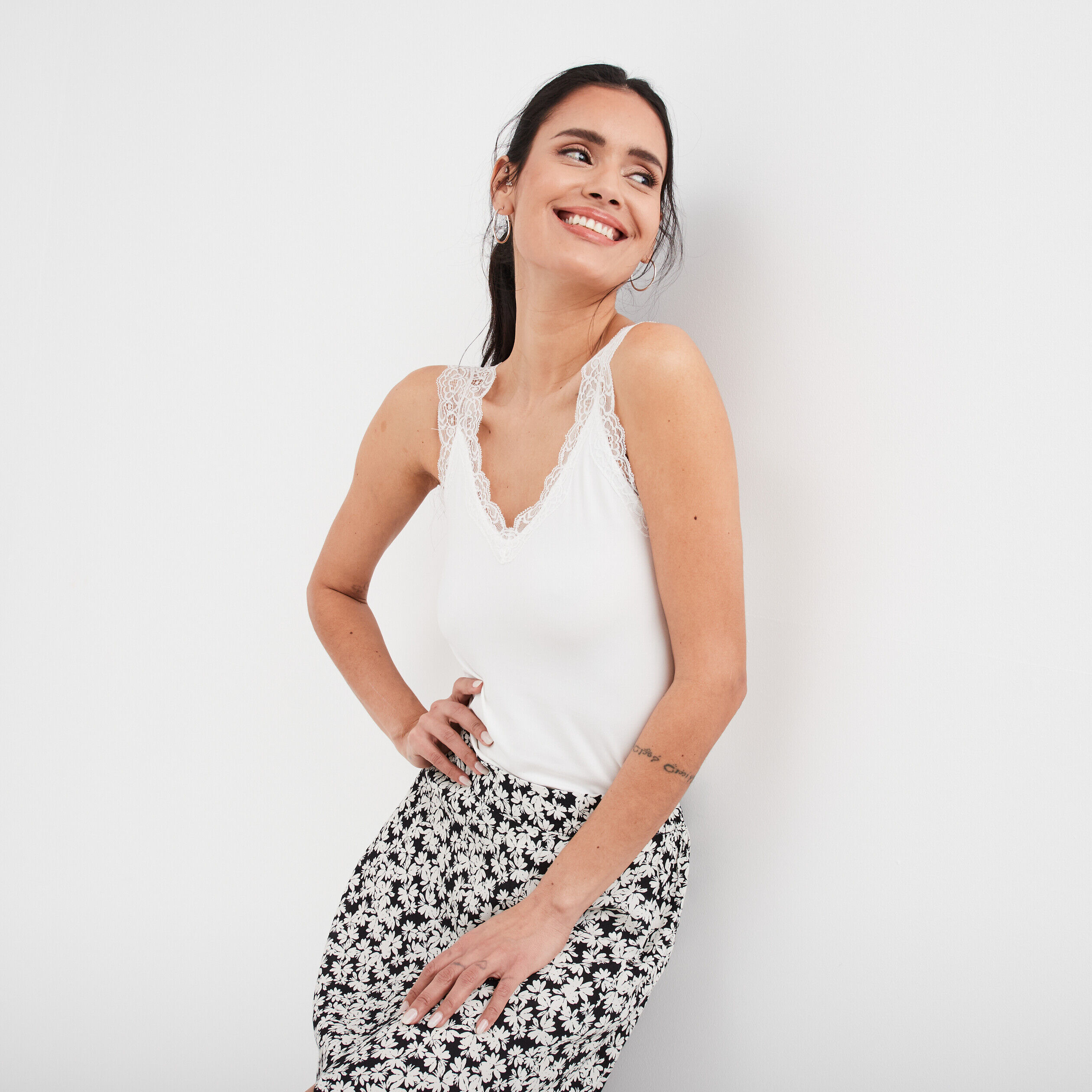 Débardeur détail dentelle ajusté ecru femme LH