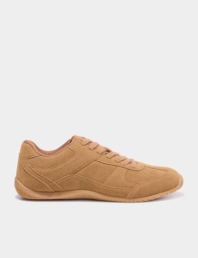 Tennis basses &agrave; lacets effet su&eacute;dine marron homme