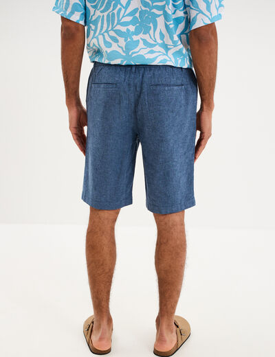 Bermuda chino &agrave; coulisse lin m&eacute;lang&eacute; bleu homme