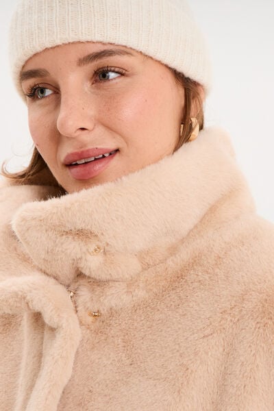 Veste fausse fourrure col montant beige femme grande taille
