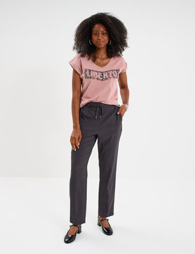T-shirt d&eacute;lav&eacute; en coton parme femme