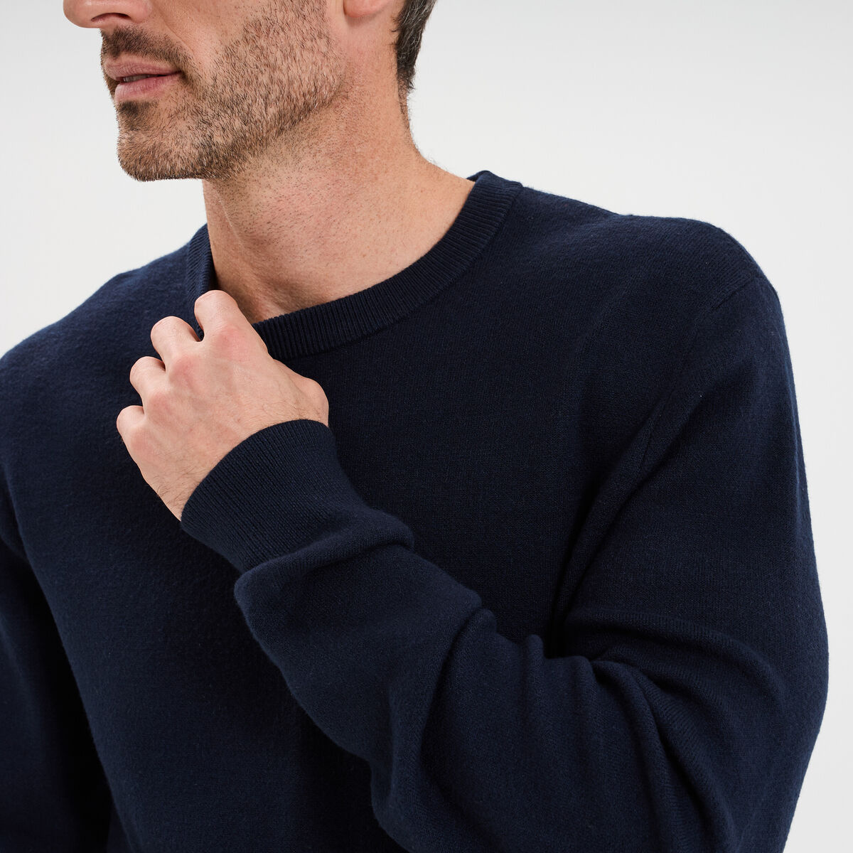 Pull col rond manches longues bleu marine homme