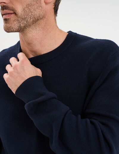 Pull col rond manches longues bleu marine homme