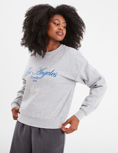 Sweat court col rond Creeks gris clair femme