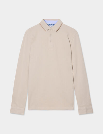 Polo droit manches longues coton gris clair homme