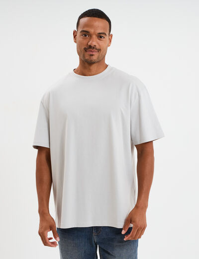 T-shirt col rond coupe relax coton &eacute;pais gris clair homme