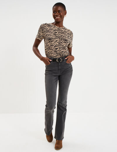 T-shirt coton col rond manches courtes beige moyen femme
