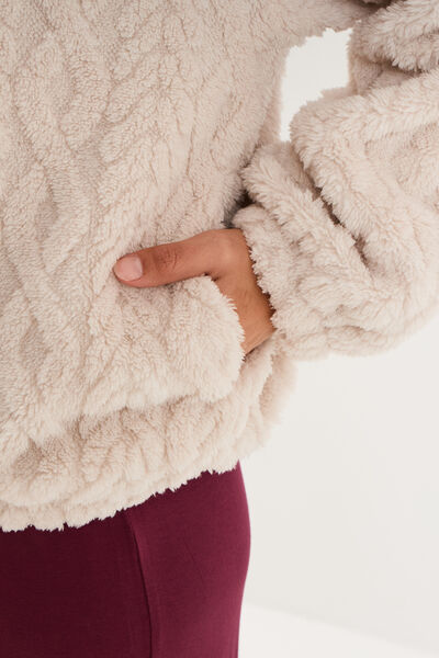 Veste fausse fourrure &agrave; capuche gris clair femme
