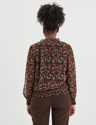 Blouse manches longues col montant camel femme