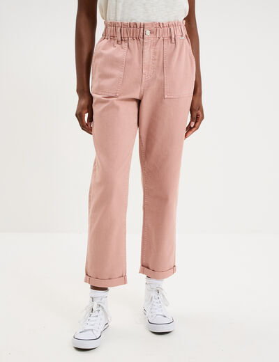 Pantalon paperbag cropped coton vieux rose femme