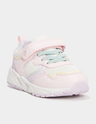 Baskets running à scratchs et paillettes rose fille