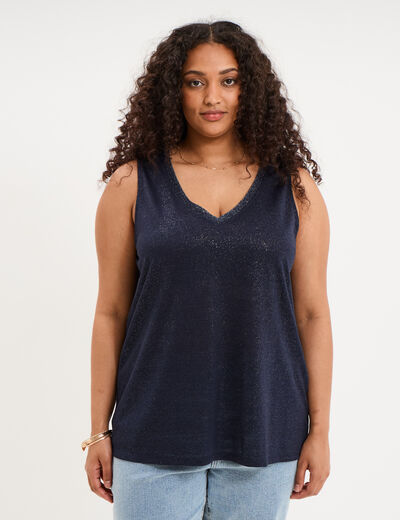 D&eacute;bardeur droit col en V sans manches bleu fonc&eacute; femme grande taille