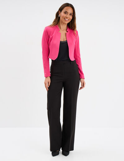Veste droite cropped manches longues rose fushia femme