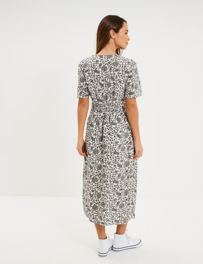 Robe longue empire taille smock&eacute;e ecru femme