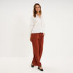 Pantalon effet cr&ecirc;pe taille &eacute;lastiqu&eacute;e marron femme