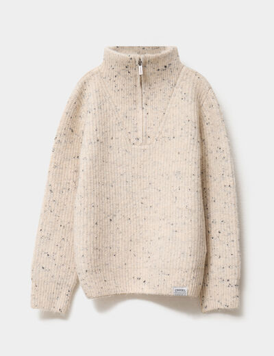 Pull camionneur col zipp&eacute; ivoire gar&ccedil;on