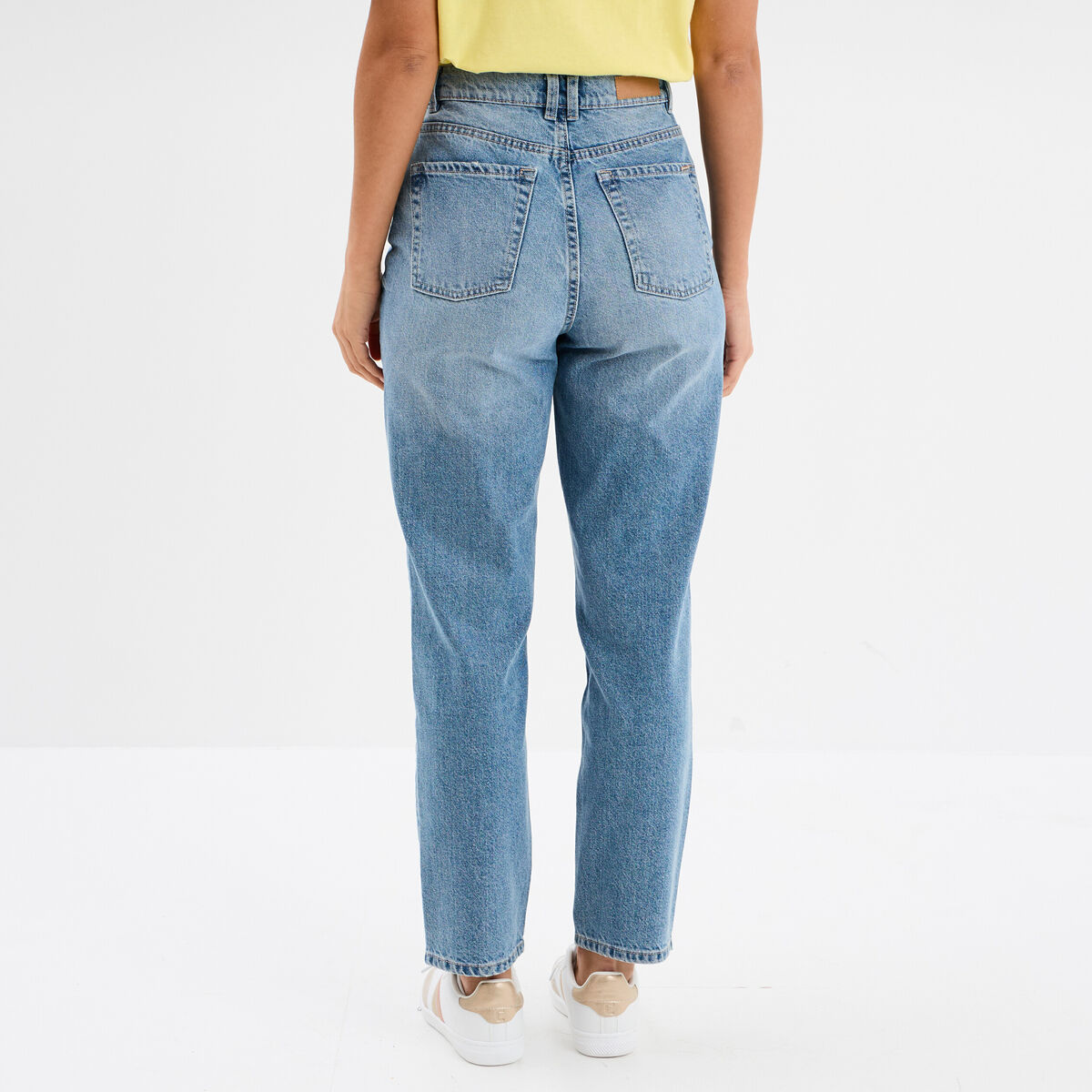 Jeans mom cropped taille haute denim double stone femme