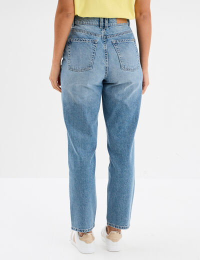 Jeans mom cropped taille haute denim double stone femme
