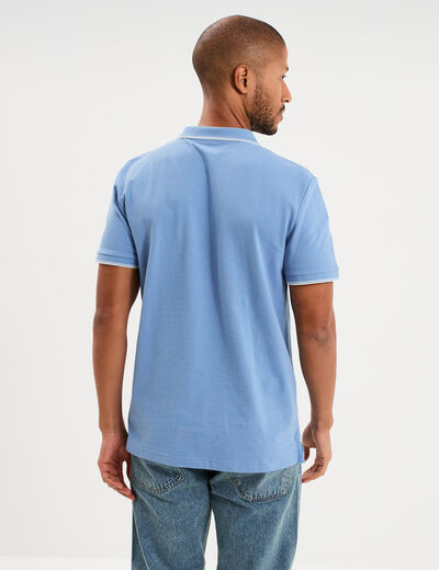 Polo piqu&eacute; coton manches courtes bleu homme