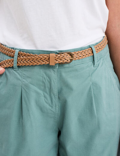 Short chino ceinture tressée bleu gris femme