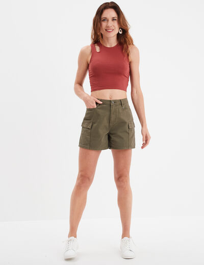 Débardeur cropped ajusté avec ouverture rouge foncé femme