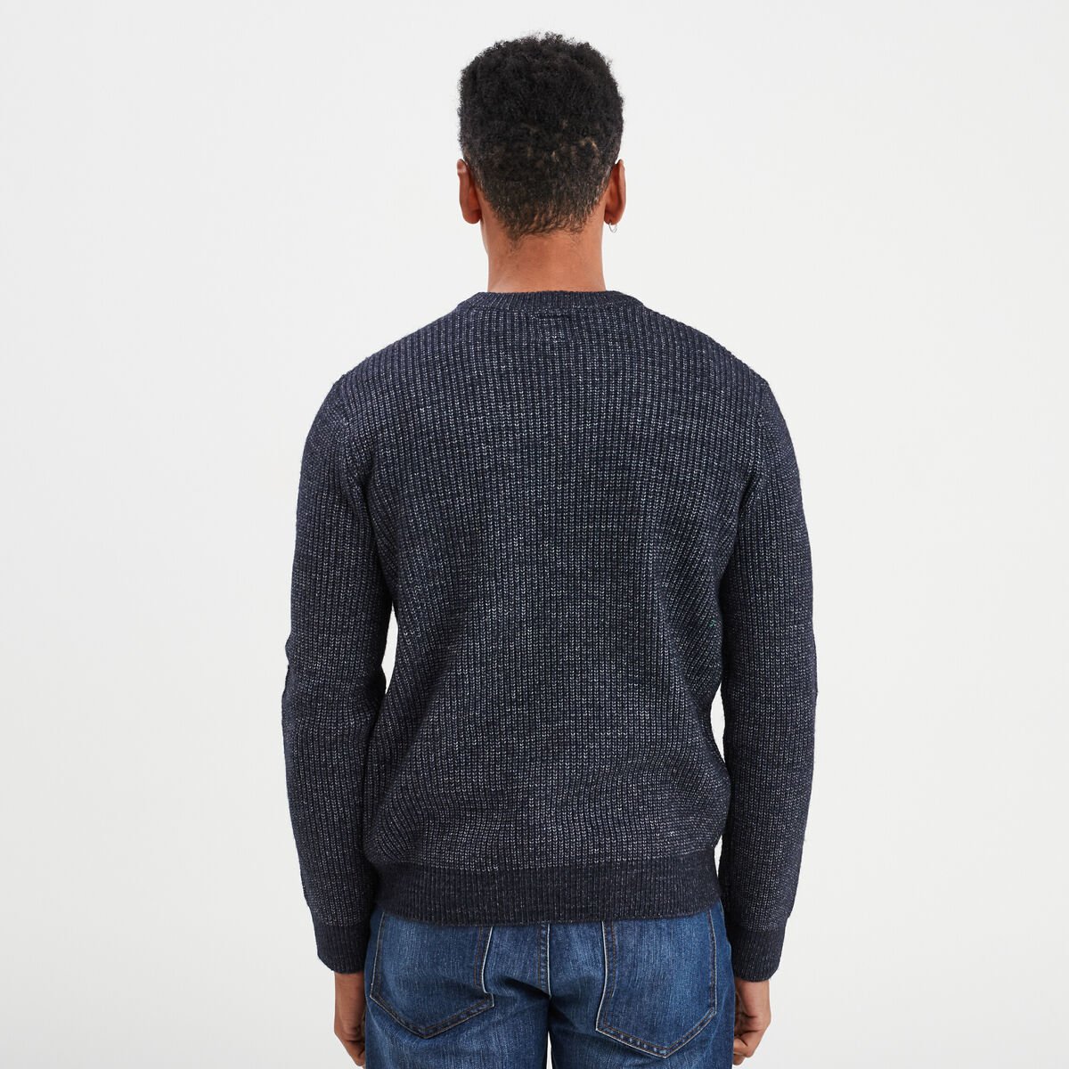 Pull col rond à manches longues bleu foncé homme