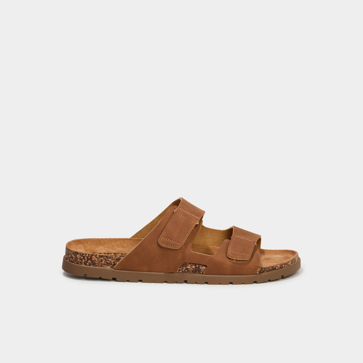 Mules double brides &agrave; scratchs marron clair homme