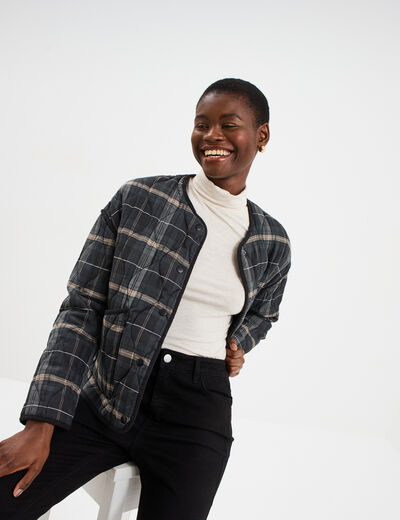 Veste matelass&eacute;e poches plaqu&eacute;es noir femme