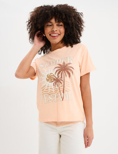 T-shirt manches courtes coton orange fluo femme