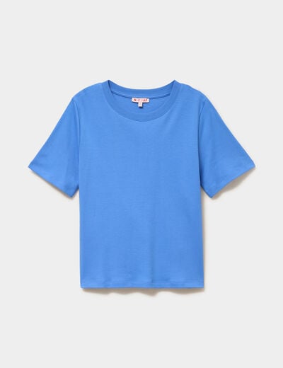 T-shirt col rond manches courtes coton bleu electrique femme