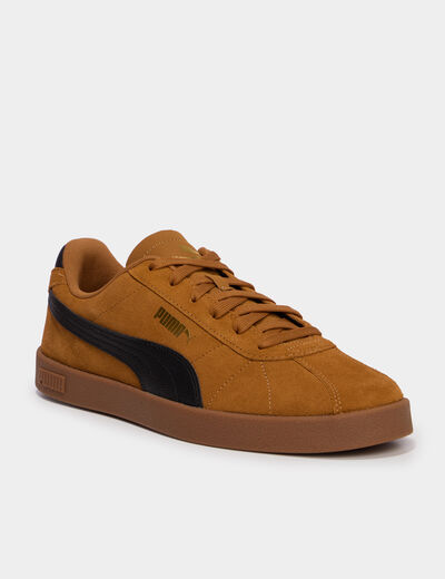 Baskets &agrave; lacets en cuir Puma Club II camel homme