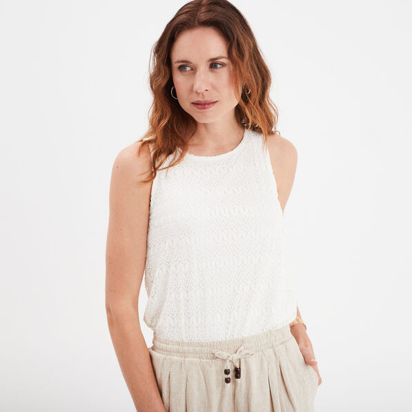 Débardeur dentelle col rond blanc femme
