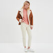Pull col rond manches longues rose saumon femme