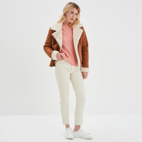 Pull col rond manches longues rose saumon femme